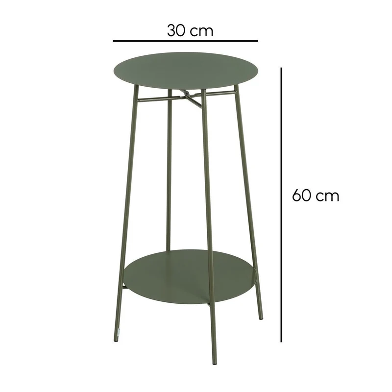 Mesa auxiliar redonda de tubo metálico verde de 30x30x60 cm