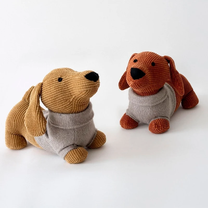 Set de 2 topes de puerta en forma de perro, tela color marrón de 30 cm