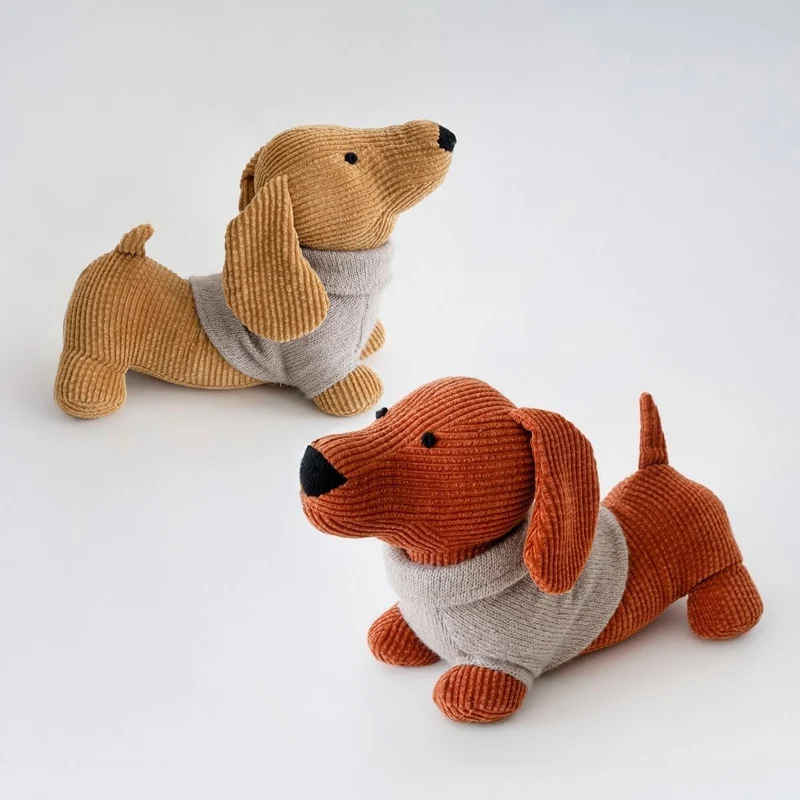 Set de 2 topes de puerta en forma de perro, tela color marrón de 30 cm