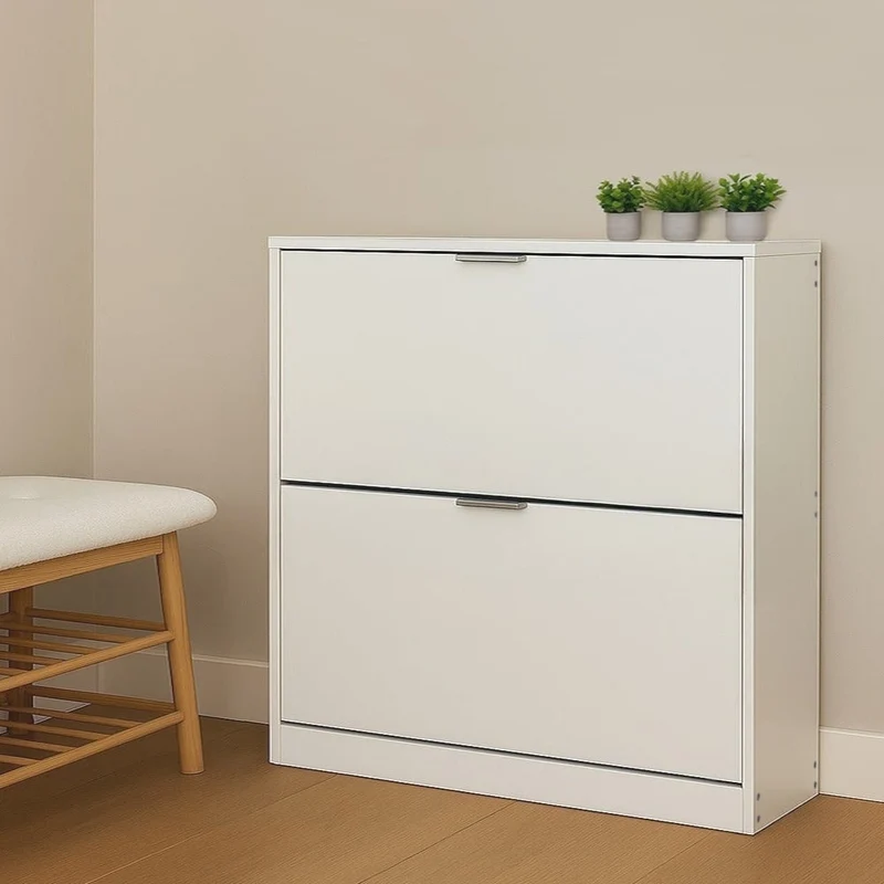 Zapatero con 2 puertas de tablero blanco de 74x24x82 cm para 12 pares