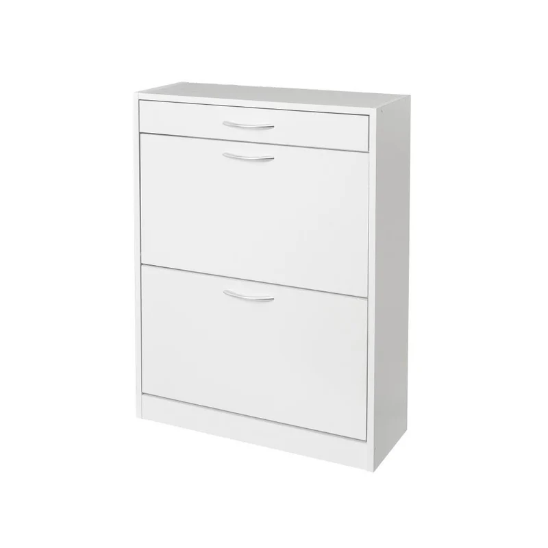 Zapatero de estilo moderno con cajón y 2 puertas blanco de 60x24x80 cm.