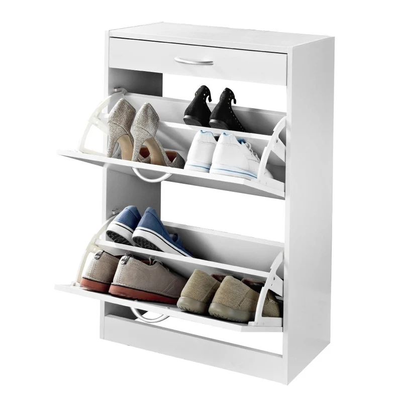 Zapatero de estilo moderno con cajón y 2 puertas blanco de 60x24x80 cm.