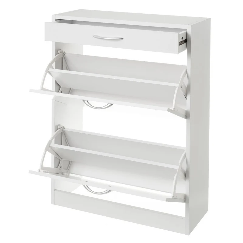 Zapatero de estilo moderno con cajón y 2 puertas blanco de 60x24x80 cm.