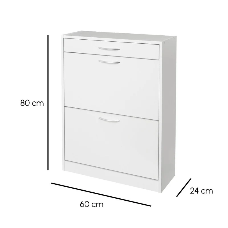 Zapatero de estilo moderno con cajón y 2 puertas blanco de 60x24x80 cm.