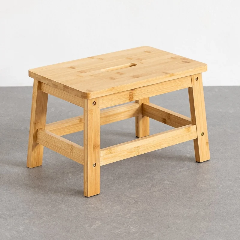 Taburete escalón de madera de bambú natural antideslizante de 38x26x25cm