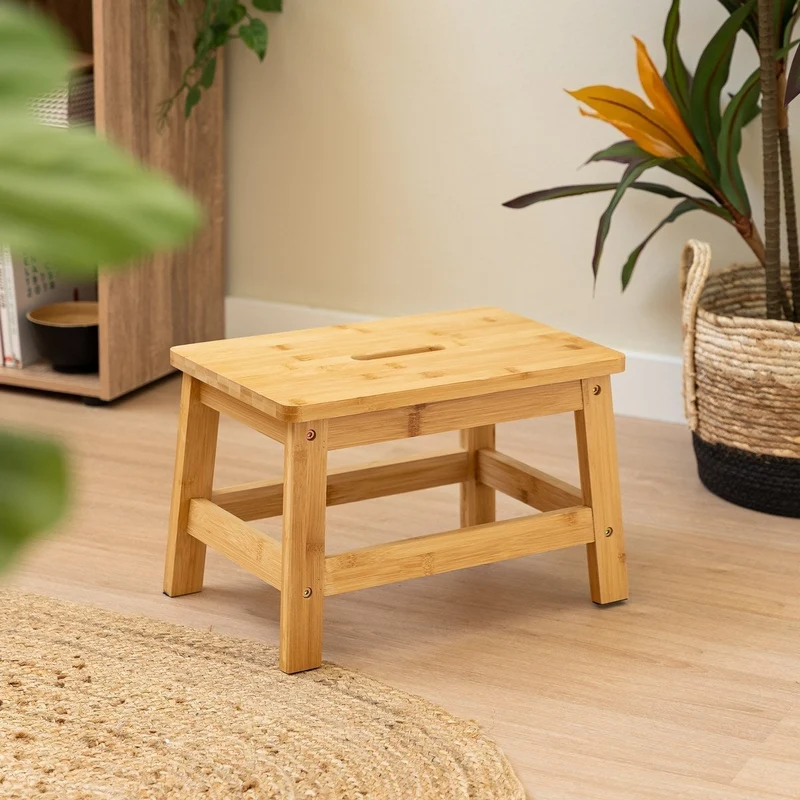 Taburete escalón de madera de bambú natural antideslizante de 38x26x25cm