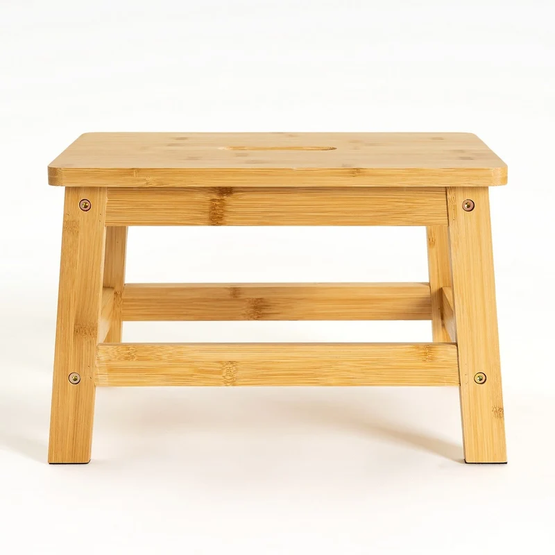 Taburete escalón de madera de bambú natural antideslizante de 38x26x25cm