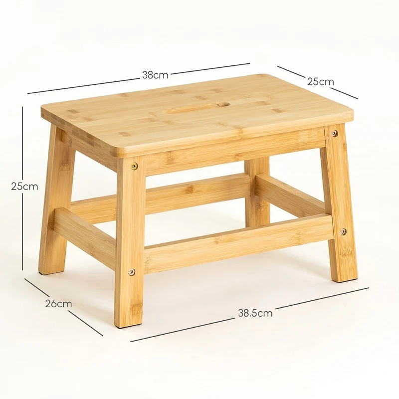 Taburete escalón de madera de bambú natural antideslizante de 38x26x25cm