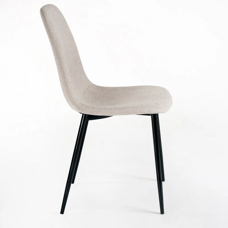 4 sillas de comedor Lina beige tapizadas en lino con patas metálicas negras
