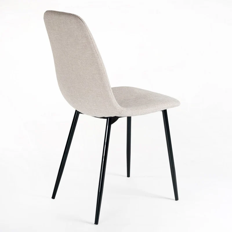 4 sillas de comedor Lina beige tapizadas en lino con patas metálicas negras