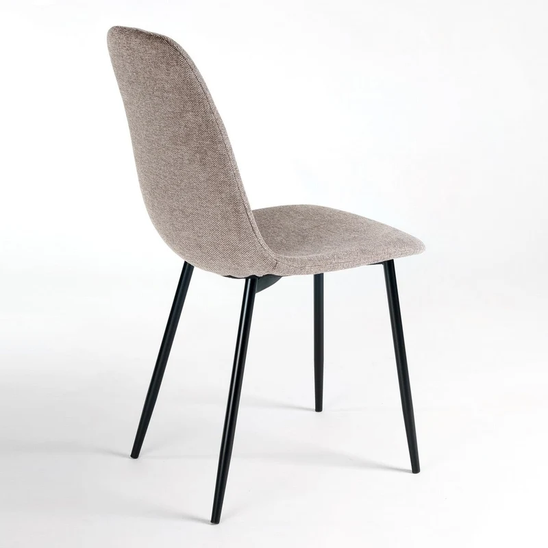 4 sillas de comedor Lina taupe tapizadas en lino con patas metálicas negras