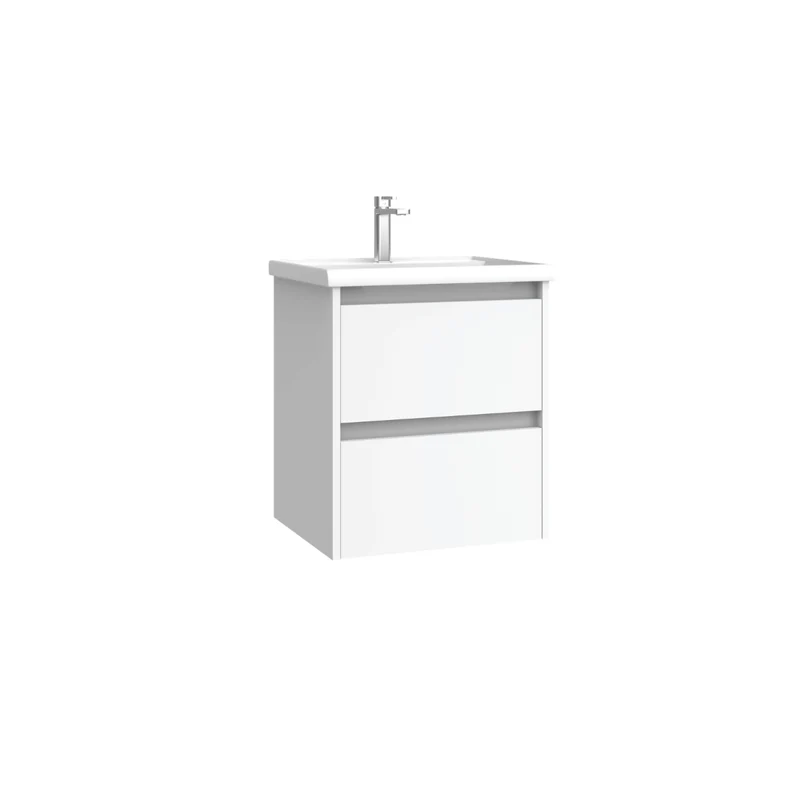 Mueble de Baño Suspendido Fondo Reducido con Lavabo Cerámico modelo Veloz| Mueble Volado 2 Cajones | Blanco Mate