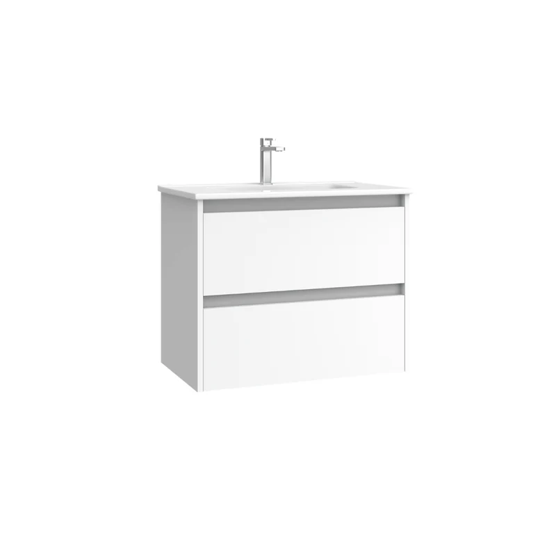 Mueble de Baño Suspendido Fondo Reducido con Lavabo Cerámico modelo Veloz| Mueble Volado 2 Cajones | Blanco Mate