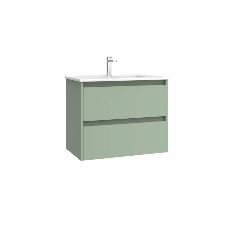 Mueble de Baño Suspendido Fondo Reducido con Lavabo Cerámico modelo Veloz| Mueble Volado 2 Cajones | Leaf