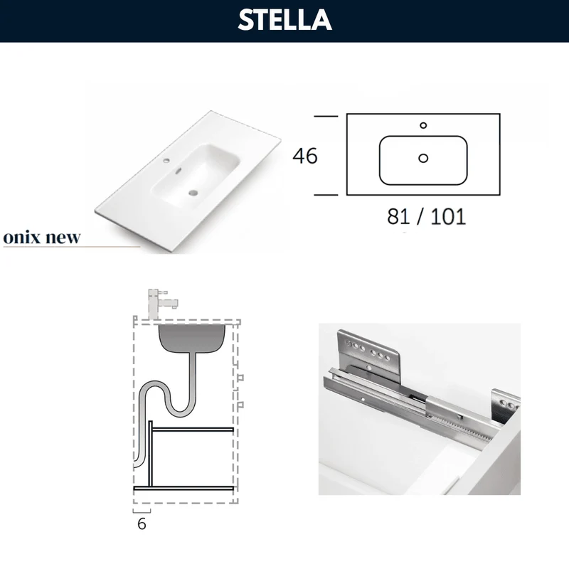 Mueble de Baño A Suelo con Lavabo Cerámico modelo Selene | Mueble Baño con Patas 2 Cajones Con Tirador | Blanco Mate