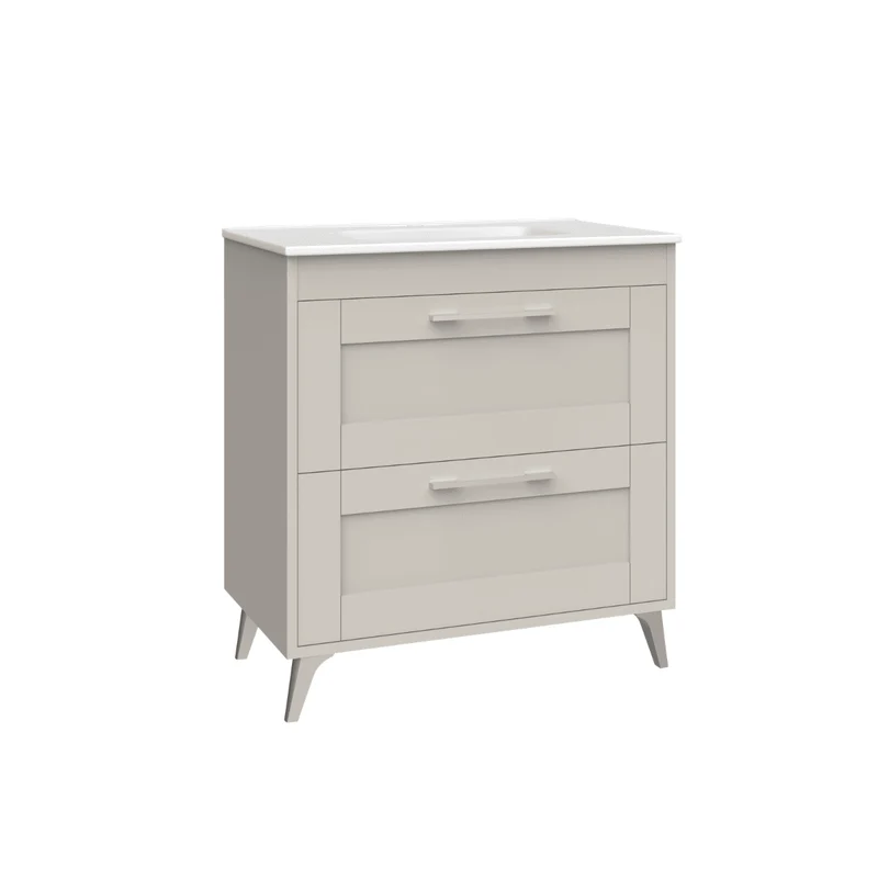 Mueble de Baño A Suelo con Lavabo Cerámico modelo Selene | Mueble Baño con Patas 2 Cajones Con Tirador | Moka Mate