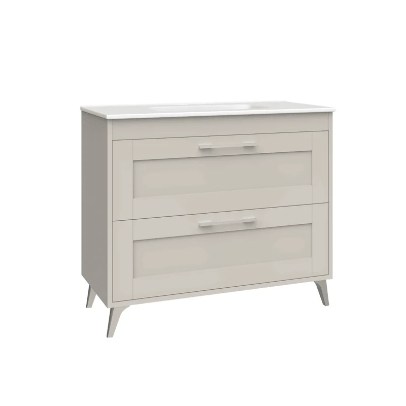 Mueble de Baño A Suelo con Lavabo Cerámico modelo Selene | Mueble Baño con Patas 2 Cajones Con Tirador | Moka Mate