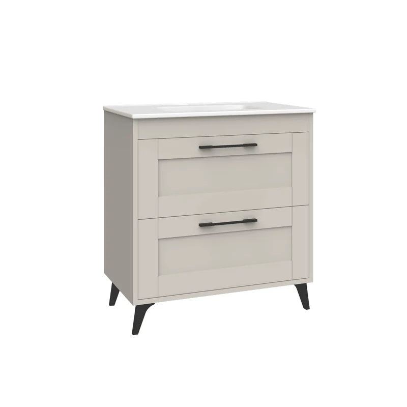 Mueble de Baño A Suelo con Lavabo Cerámico modelo Selene | Mueble Baño con Patas 2 Cajones Con Tirador | Moka Mate