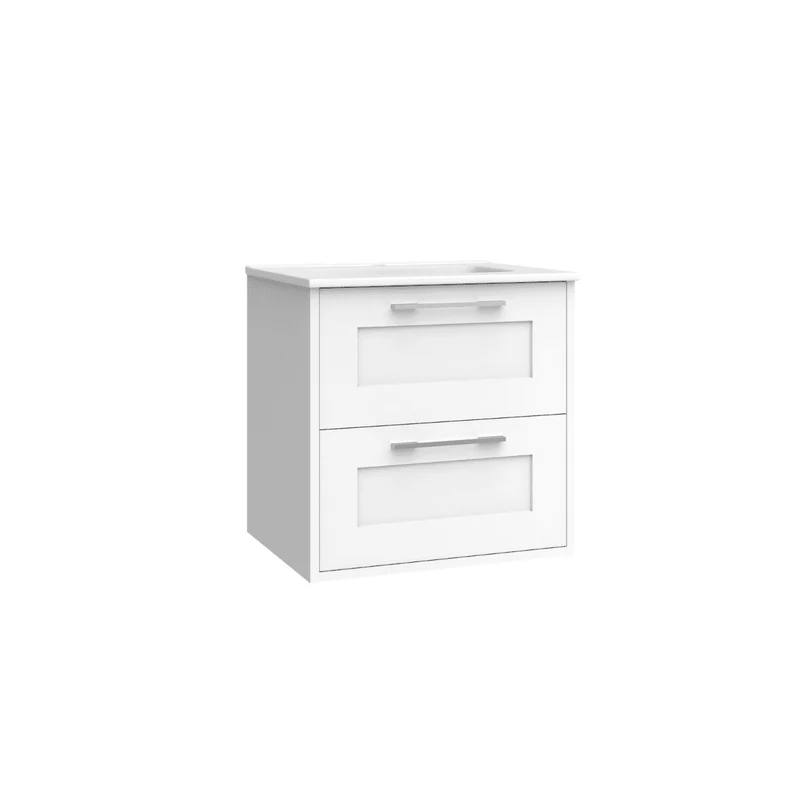 Mueble de Baño Suspendido con Lavabo Cerámico modelo Ellen | Mueble Volado 2 Cajones Con Tirador | Blanco Mate