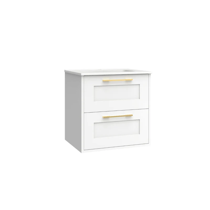 Mueble de Baño Suspendido con Lavabo Cerámico modelo Ellen | Mueble Volado 2 Cajones Con Tirador | Blanco Mate
