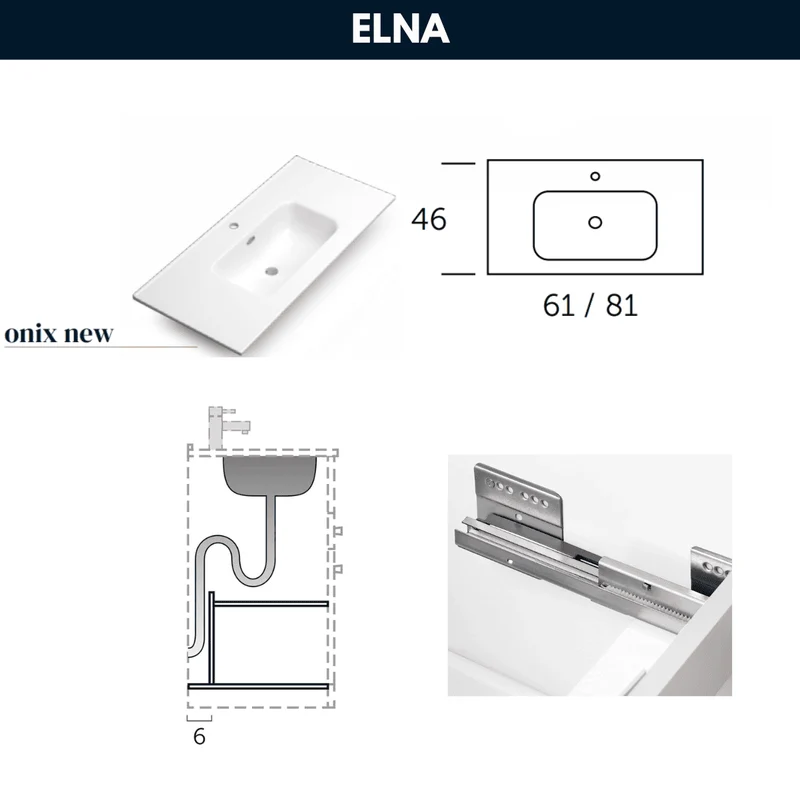 Mueble de Baño Suspendido con Lavabo Cerámico modelo Ellen | Mueble Volado 2 Cajones Con Tirador | Blanco Mate