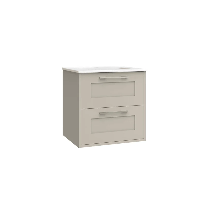 Mueble de Baño Suspendido con Lavabo Cerámico modelo Ellen | Mueble Volado 2 Cajones Con Tirador | Moka Mate