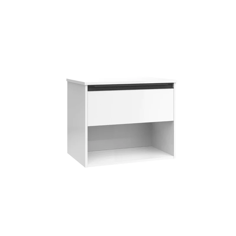 Mueble de Baño Suspendido con Lavabo Sobreponer Cerámico modelo Veloz| Mueble Volado 1 Cajón Con Tirador y 1 Hueco | Blanco Brillo