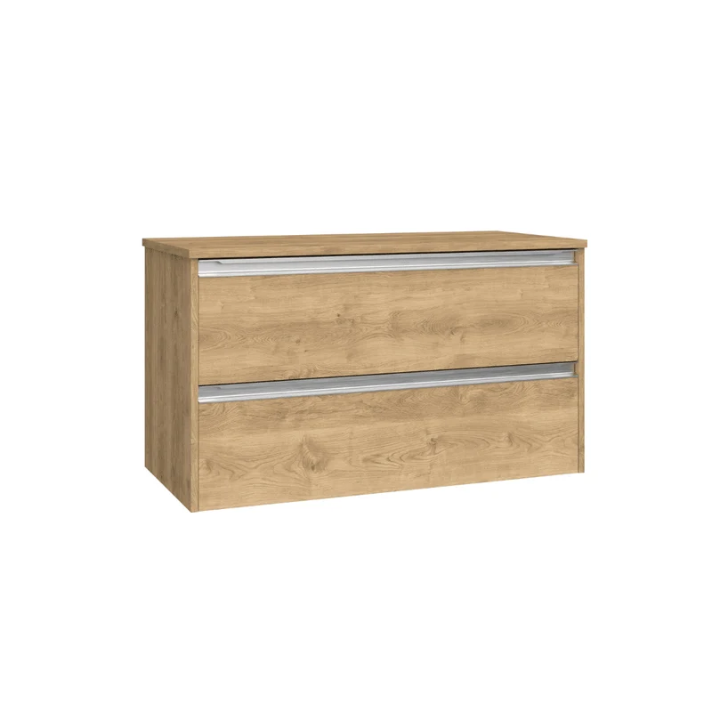 Mueble de Baño Suspendido con Lavabo Sobreponer Cerámico modelo Veloz|Mueble Volado 2 Cajones Con Tirador | Roble Natural