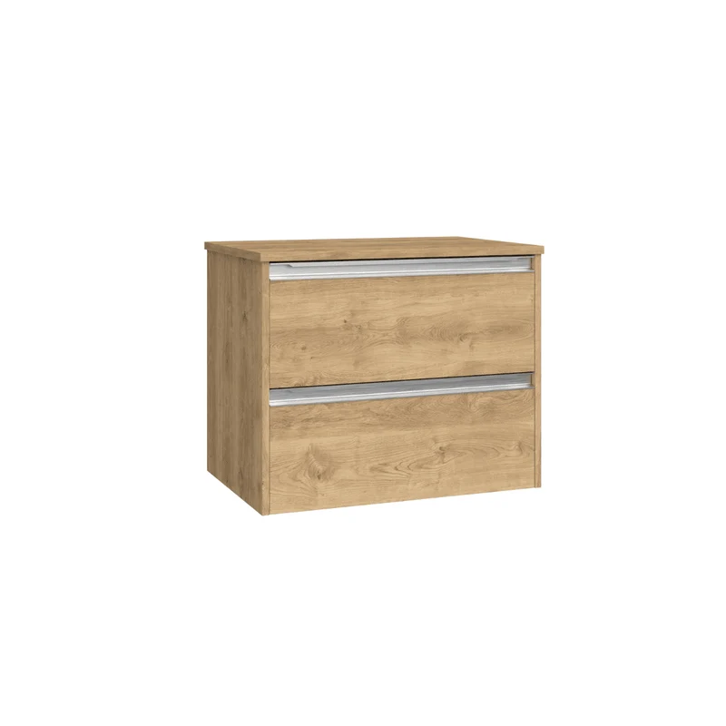 Mueble de Baño Suspendido con Lavabo Sobreponer Cerámico modelo Veloz|Mueble Volado 2 Cajones Con Tirador | Roble Natural