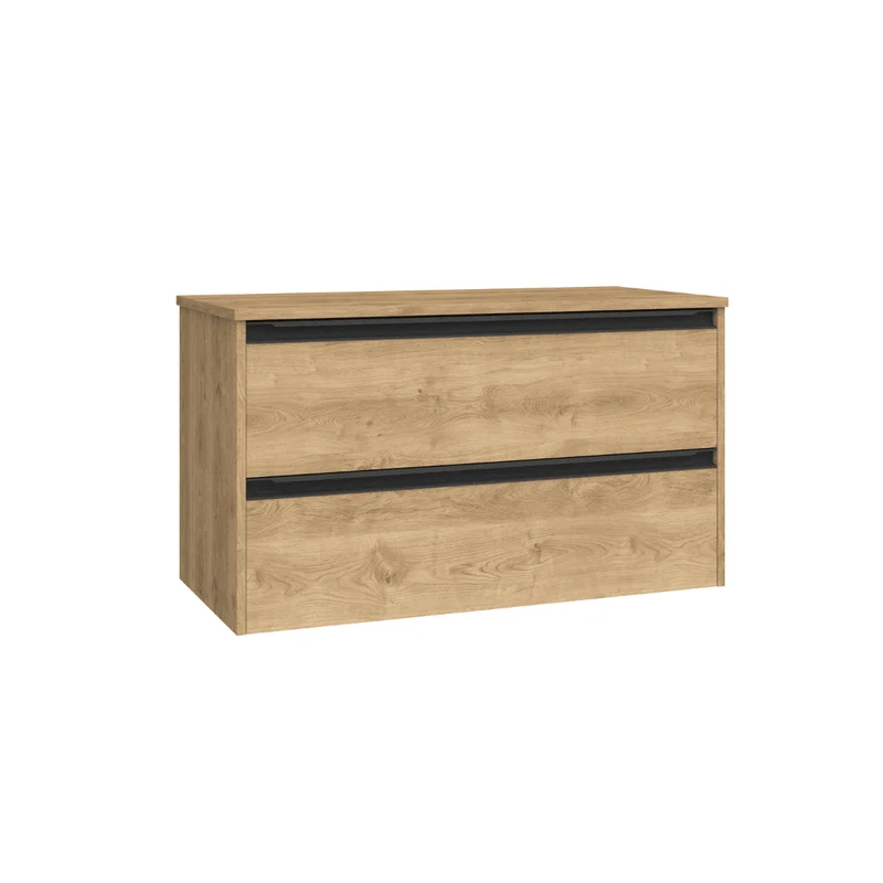Mueble de Baño Suspendido con Lavabo Sobreponer Cerámico modelo Veloz|Mueble Volado 2 Cajones Con Tirador | Roble Natural