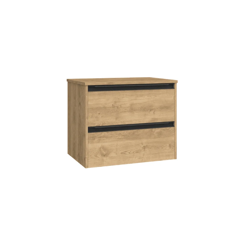 Mueble de Baño Suspendido con Lavabo Sobreponer Cerámico modelo Veloz|Mueble Volado 2 Cajones Con Tirador | Roble Natural
