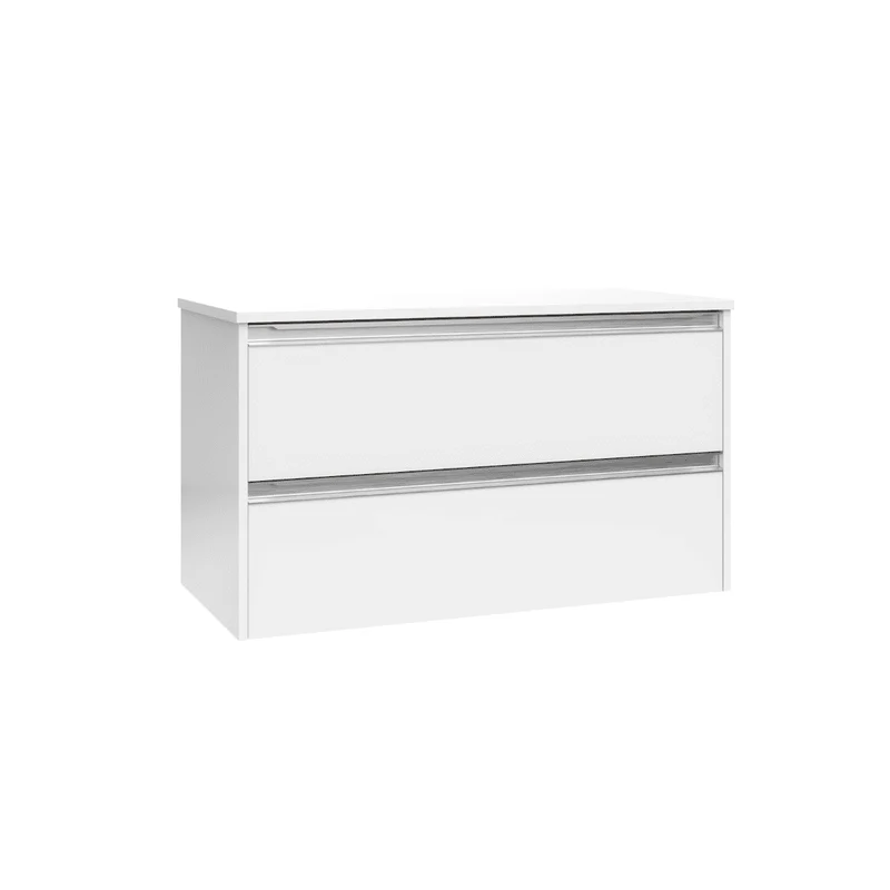 Mueble de Baño Suspendido con Lavabo Sobreponer Cerámico modelo Veloz|Mueble Volado 2 Cajones Con Tirador | Blanco Brillo