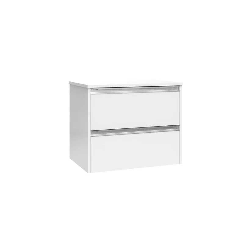 Mueble de Baño Suspendido con Lavabo Sobreponer Cerámico modelo Veloz|Mueble Volado 2 Cajones Con Tirador | Blanco Brillo