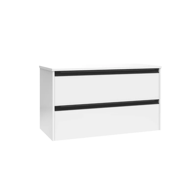 Mueble de Baño Suspendido con Lavabo Sobreponer Cerámico modelo Veloz|Mueble Volado 2 Cajones Con Tirador | Blanco Brillo