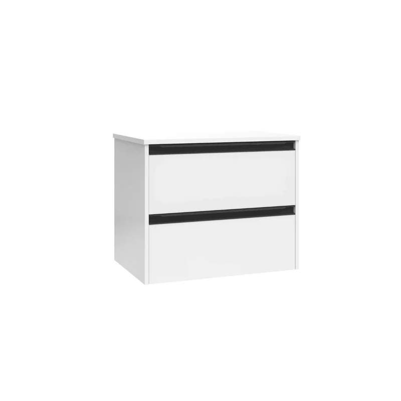Mueble de Baño Suspendido con Lavabo Sobreponer Cerámico modelo Veloz|Mueble Volado 2 Cajones Con Tirador | Blanco Brillo