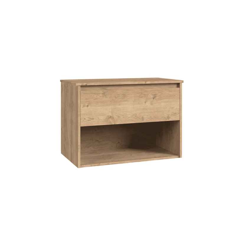 Mueble de Baño Suspendido con Lavabo Sobreponer Cerámico modelo Veloz| Mueble Volado 1 Cajón y 1 Hueco | Roble Natural