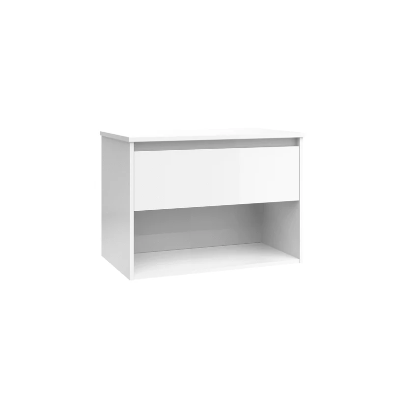 Mueble de Baño Suspendido con Lavabo Sobreponer Cerámico modelo Veloz| Mueble Volado 1 Cajón y 1 Hueco | Blanco Brillo