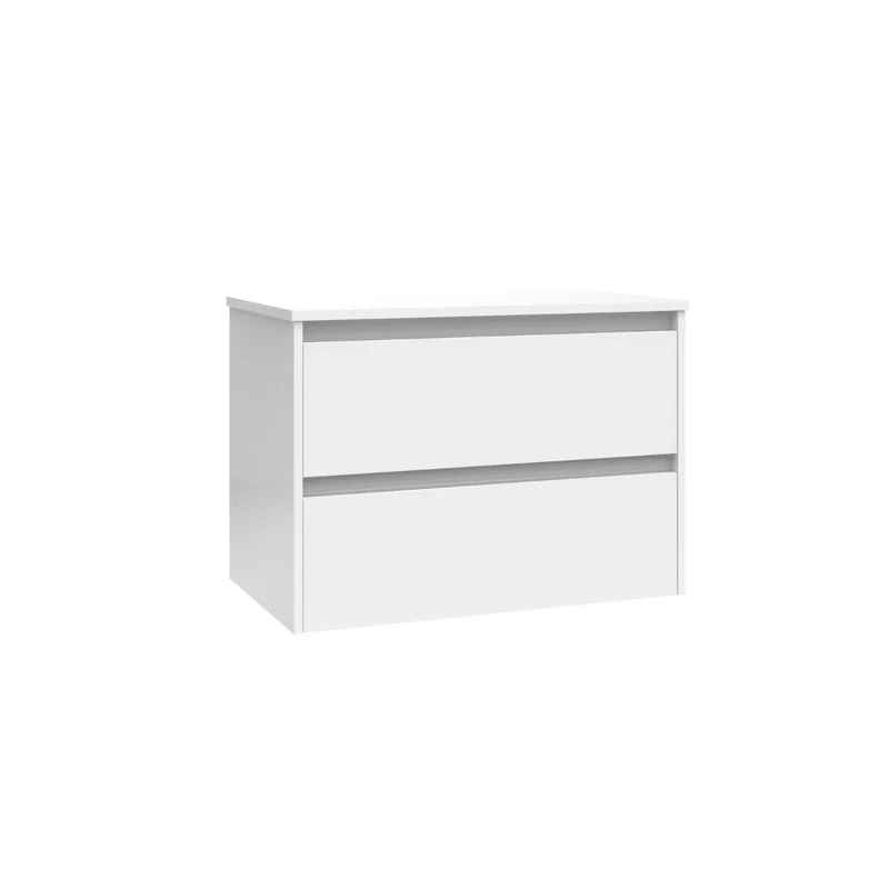 Mueble de Baño Suspendido con Lavabo Sobreponer Cerámico modelo Veloz| Mueble Volado 2 Cajones | Blanco Brillo
