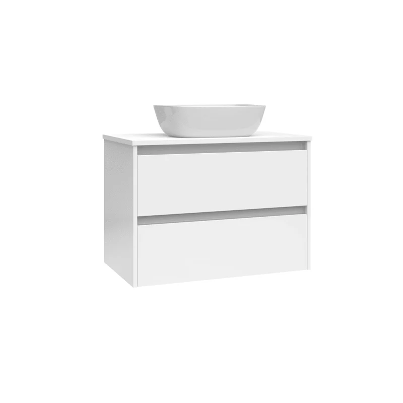 Mueble de Baño Suspendido con Lavabo Sobreponer Cerámico modelo Veloz| Mueble Volado 2 Cajones | Blanco Brillo