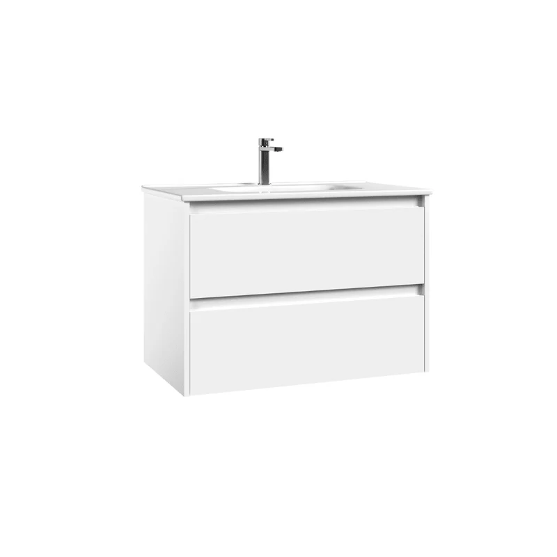 Mueble de Baño Suspendido con Lavabo Cerámico modelo Veloz| Mueble Volado 2 Cajones| Blanco Brillo