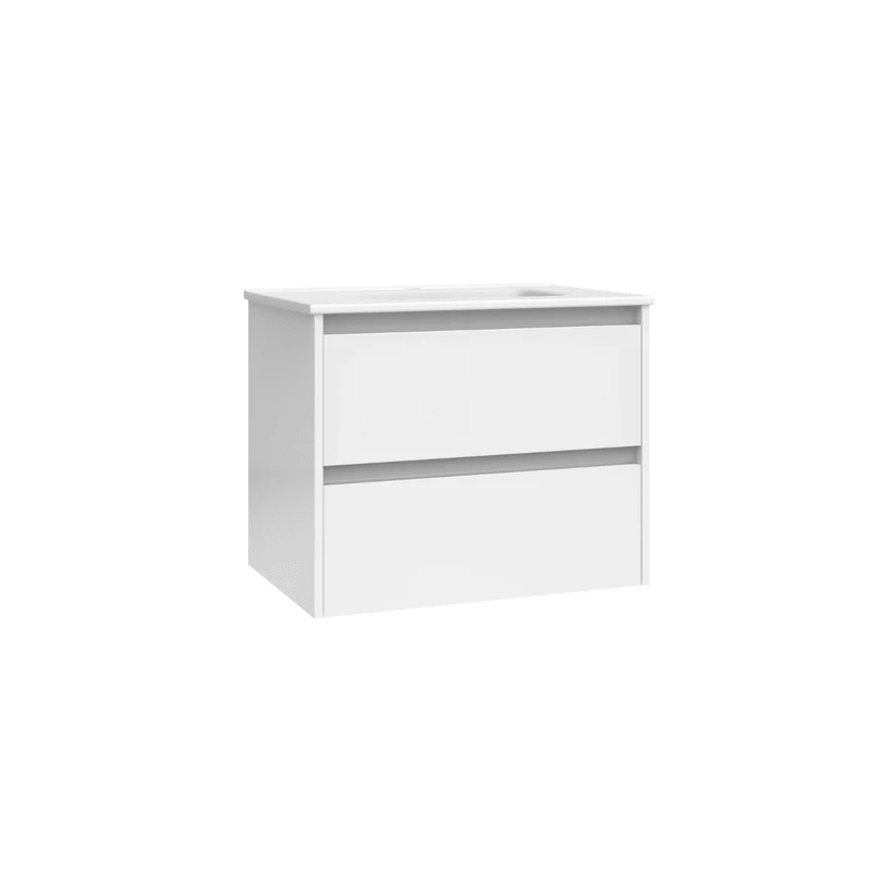 Mueble de Baño Suspendido con Lavabo Cerámico modelo Veloz| Mueble Volado 2 Cajones| Blanco Brillo