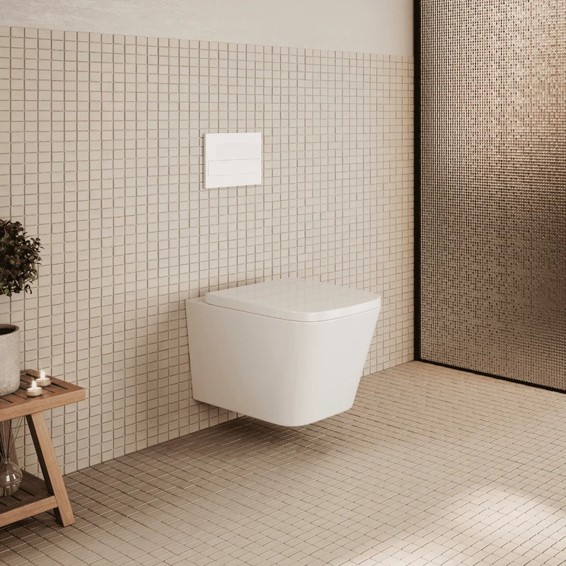 Aten Inodoro Suspendido Empotrado Rimless | Wc Colgante Cuadrado Ceramica Sin Bridas Montado a Pared con Tapa Caida Amortiguada Fondo reducido