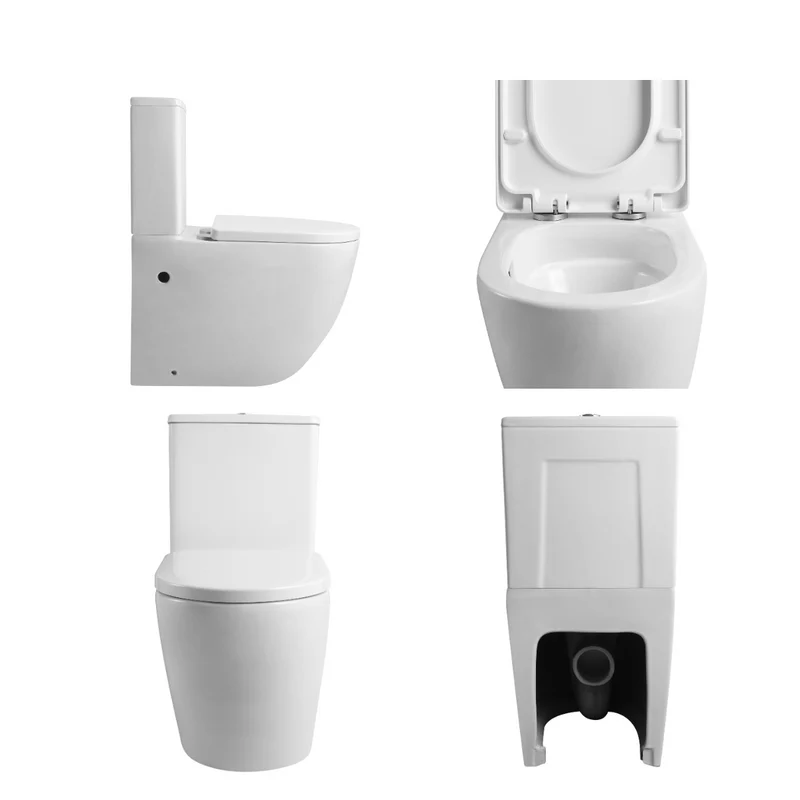 Espart Wc Inodoro Completo Compacto Adosado a Pared Redondo con Sistema Rimless | Wc Completo con Salida Dual y Asiento Amortiguado + Bide