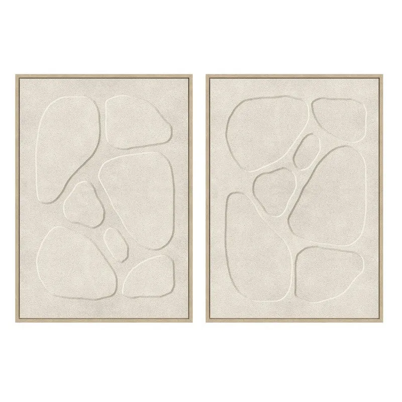 Set 2 cuadros abstractos decorativos beige con marco de 70x50 cm