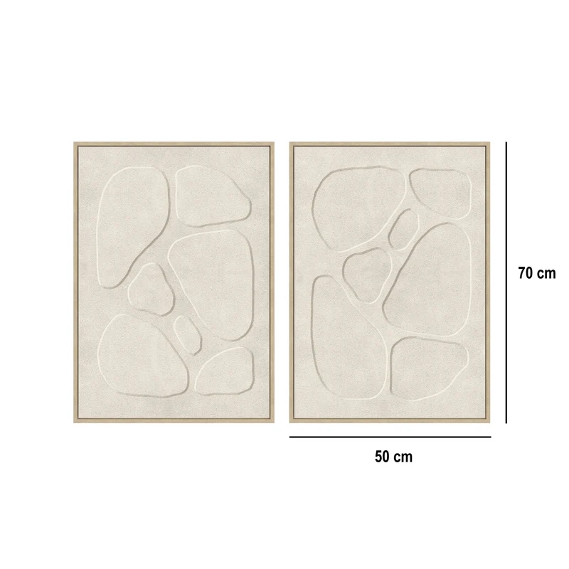 Set 2 cuadros abstractos decorativos beige con marco de 70x50 cm