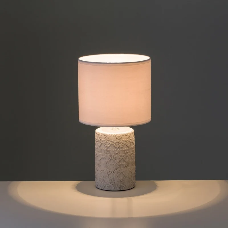 Lámpara de mesita de noche grabada de cemento beige de Ø 18x33 cm