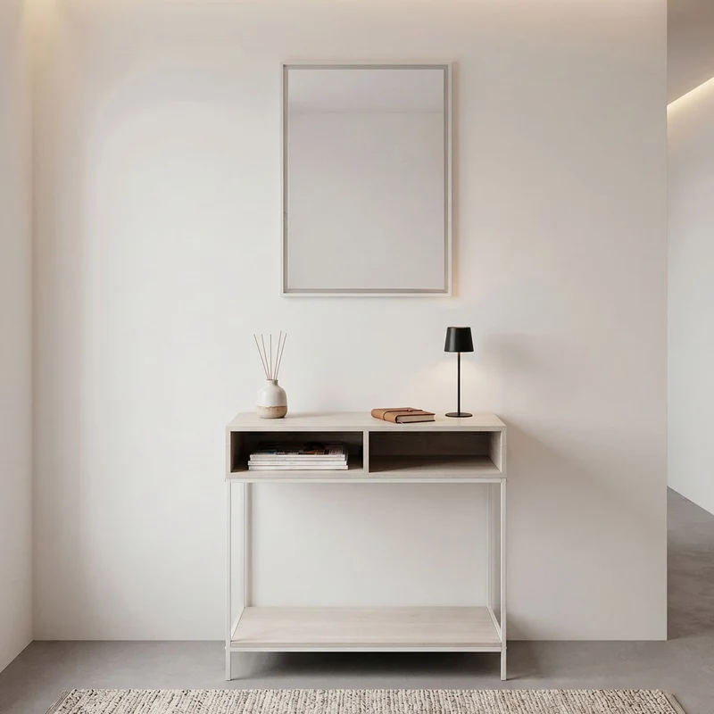 Espejo pared rectangular marco blanco y plata decorativo de 54x74 cm