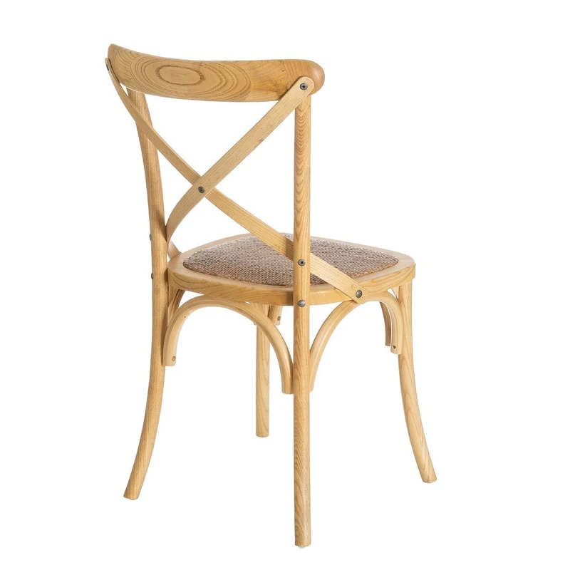 Silla de comedor Aspas de madera de olmo natural y asiento de ratán