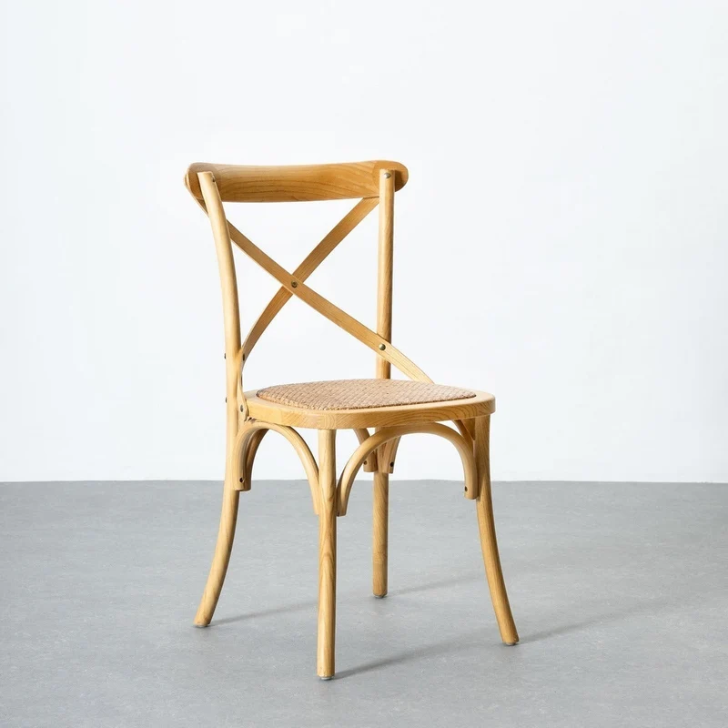 2 sillas de comedor Aspas de madera de olmo natural y asiento de ratán
