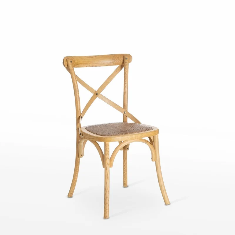 2 sillas de comedor Aspas de madera de olmo natural y asiento de ratán
